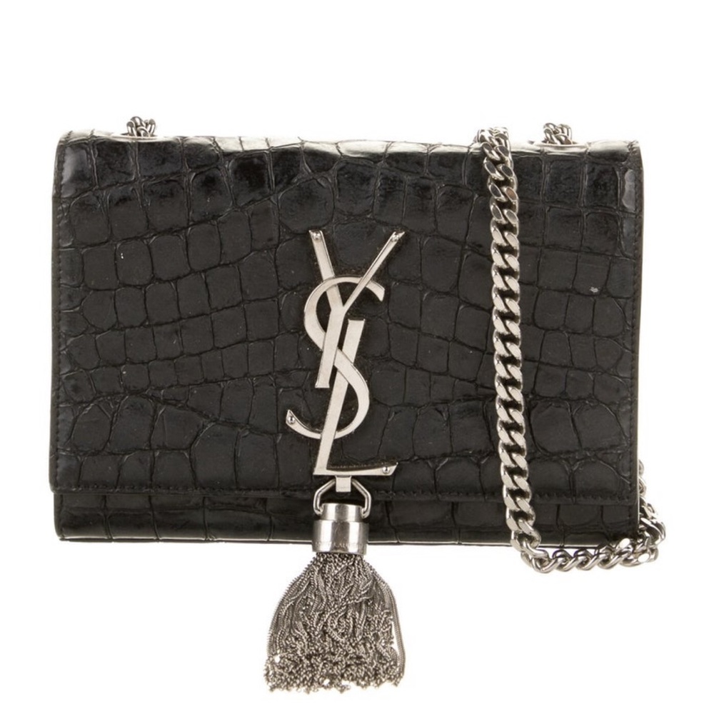 Saint Laurent Small Black Croc Kate Tassel Chain Bag - Picture 2 of 11
